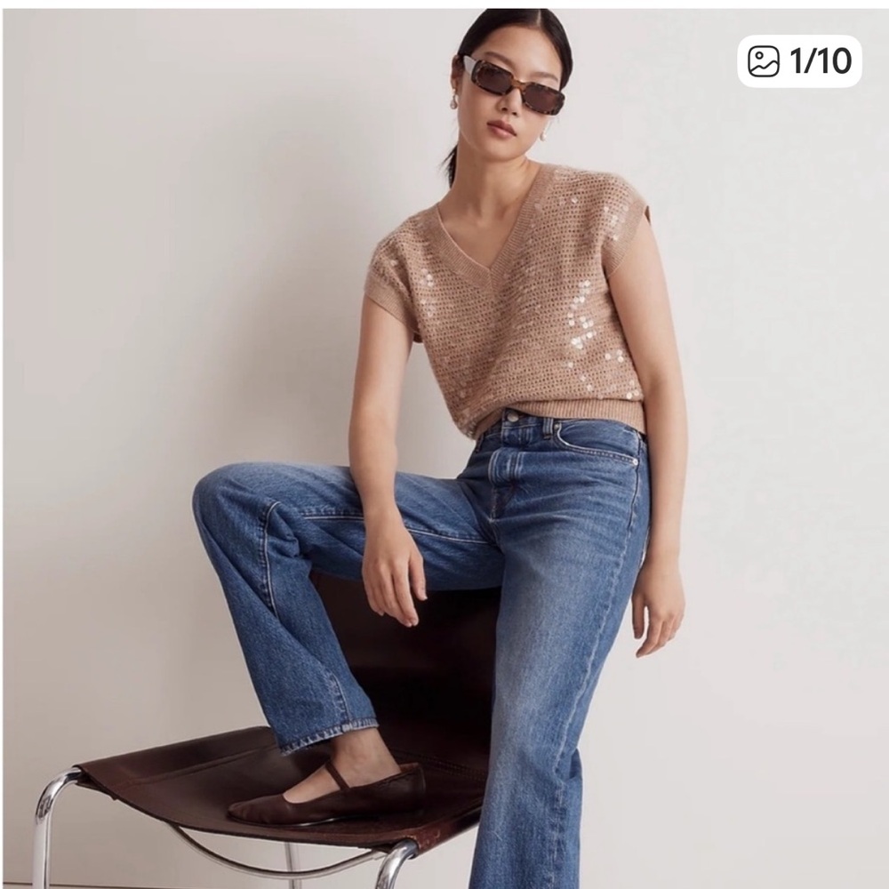 Madewell Sequin Sweater VestHeather Tawny Size XXS